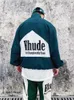 デザイナー服カジュアルコートトレンディな Rhude カラーコントラストパッチワークジャケットメンズピルジッパーハイストリートトレンチコートルーズスポーツストリートスポーツウインドブレーカー