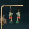 Dangle Earrings Creative China Style Jewelry Ancient Gold-Plated Enamel Color Inlaid Jade Beads Koi For Women Ear Birthday Gift