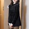 Women's Blouses Stylish O-Neck Spliced All-match Korean Gauze Lace Blouse Women's Clothing 2023 Autumn Oversized Casual Pullovers Chic