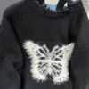 Women's Sweaters EBAIHUI American Retro Women Open Shoulder Knitwear Black Plush Butterfly Ladies Sweater Autumn/Winter Loose Round Neck