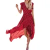 Freizeitkleider Luxus-Damenkleid Sommermode V-Ausschnitt Polka Dot Taille Rüschensaum Elegante Party Abend Prom Robe Femmes