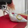 Moda Sandálias Femininas Salto Alto Couro Genuíno Malha Tecido Traseira Vazio Sapato Sapato Bico Pontudo Envoltório Alça Tornozelo Fivela 8CM Sapato Casamento Festa