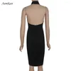 Casual Dresses Aamikast Fashion 2023 Elegant Celebrite Kenn-Length Bandage Show Back Sexy Pencil Women