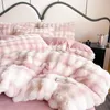 Conjuntos de cama Gradiente Rosa Cinza Roxo Faux Rabbit Fur Velvet Fleece Set Soft Plush Duveta Capa FlatFitted Folha Fronhas 231121