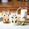 Weingläser Chinesische süße Glastasse 420 ml 14 Unzen klare hitzebeständige bambusförmige Tassen mit schönen Panda-Drucken für Milchkaffee