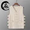 Camicie casual da uomo Abito Tang Abbigliamento tradizionale cinese per uomo T-shirt Gilet Camicetta pirata vichinga senza maniche in lino di cotone