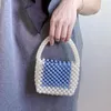 Sacs de soirée Personnalisé à la main bricolage acrylique perlé perle tricoté sac pour femme mode INS élégant bleu blanc épissure sacs à main pour les femmes