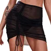 Women's Swimwear Skirt Women Cover Up Mesh Shiny Ruffle Drawstring For Bikini Sheer Trim Beach Wax Strips