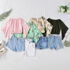 Clothing Sets Toddler Suit Summer Girl's Western One Line Shoulder Flower Print Flared Sleeve Babies For Teen Clothes Winter