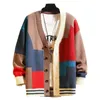 Men's Sweaters Men Knitted Sweater Stylish Colorblock Coat Warm Mid-length V-neck Cardigan For Fall Winter Fashion