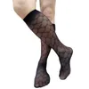 Chaussettes pour hommes genou haute noir hommes robe formelle costume Sexy Lingerie bas voir à travers Floral Plaid affaires Long Tube