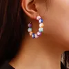 Pendientes colgantes de moda Retro, aretes de aro geométricos en forma de C con cuentas de pentagrama de colores mezclados de resina acrílica de Corea