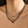 Pendant Necklaces Heart-shaped Multilayer Necklace For Women Personality Mixed Color Fine Chain Accessories Geometric Round Bead Jewellery