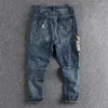 Jeans da uomo dritti Haren Camouflage Pocket Splice Pantaloni in denim ricamati Pantaloni larghi lavati vintage da uomo