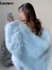 Womens Fur Faux Lautaros winter furry thick hair keeps warm and soft synthetic fur jacket womens hooded bat sleeve loose casual designer clothing 231121