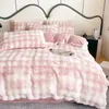 Conjuntos de cama Gradiente Rosa Cinza Roxo Faux Rabbit Fur Velvet Fleece Set Soft Plush Duveta Capa FlatFitted Folha Fronhas 231121