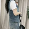 Gilets pour femmes Casual Femme Tops Femmes Denim Gilet Printemps Automne Vêtements Veste sans manches Veste à simple boutonnage Gilets courts Col en V Bleu 5XL