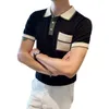 Męska koszula polo z krótkim rękawem Męska Męska Męska z kontrastującymi kolorami kieszeni English Slim Lapel Ice Knit koszulka Polo Men S-3xl 230421