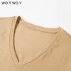 女性用TシャツWotwoy Summer編みVネックTシャツ女性コットンベーシックソリッドティーシャツ女子短袖Kintwear Tops Harajuku Tshirt Ladies 230421