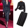Robe de deux pièces Femmes Noir Slim Costume Blazer 2 Jupe Set Notch Revers Business Work Wear pour les ensembles formels féminins avec
