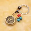 Keychains Vintage Brass Zodiac Animal Keychain Pendant Pure Copper Twelve Car Jewelry Fashion