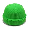 Berets Men Women Short Shabby Cuff Beanie Holes Plain Knit Cap Warm Winter Hats Neon Yellow Green Black Blue Pink