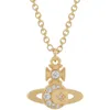 Nanaspace - Western Empress Dowager Alloy Multi Diamond Saturn Gold Ins Halsband Collar Chain Sun Moon Star