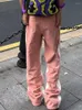Мужские джинсы Красочные мужские вставки с потертостями в европейском стиле с геометрическим узором в стиле ретро Harajuku Свободные широкие брюки Винтажные универсальные брюки Унисекс Шикарные
