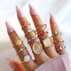 S3607 Retro Baroque Embedded Relief Knuckle Ring Set For Women Jelly Color Stacking Rings Midi Rings Sets 12pcs/set