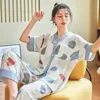 Women's Sleepwear Spring Summer Brand Short Sleeved Japnese Kimono PJ Womens Pajamas Sets Sexy Black Nightwear Capris Sleepwear Lounge Homewear 230421