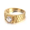 Anel masculino de aço inoxidável com faixa de diamante e ouro elétrico, anel masculino simples de aço de titânio, hip hop