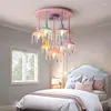 Takljus modern färg kristallljus för sovrum amerikanska barns rumslampa dekoration ljuskrona heminredning