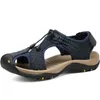 Sandalias de verano de cuero genuino para Hombre, zapatillas masculinas de playa a la moda para exteriores, Sandalias para Hombre de talla grande 46