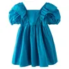 Robes d'été bleues pour filles, vêtements de princesse à manches bouffantes, à la mode, pour anniversaire, pour petits enfants de 3 à 12 ans