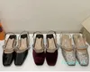 Designer Slides Talon Véritable Cuir Brillant Diamant Sandales pour Femmes Été Luxe Mode Fête Banquet Slide Chaussures Talons Chunky
