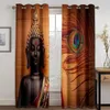 Cortina personalizada pedra estátua de buda ouro zen cortina 2 peças cortinas de janela fina para sala de estar decoração de quarto