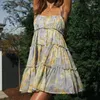 Casual Dresses Ardm Elegant Chiffon Floral Print Beach Summer Slip Dress 2023Strapless Ruffled Woman Lace Up Backless Boho Mini