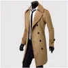 남자 재킷 남성 블레이저 겨울 남성 슬림 한 세련된 트렌치 코트 이중 가슴 롱 자켓 파카 플러스 크기 Jackets1 드롭 배달 dh7di
