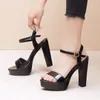 Sandals Women Summer Fetish 12cm High Heels Platform Black Lady Gladiator Block Party Sandles Luxury Design Nude Shoes