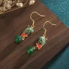 Dangle Earrings Creative China Style Jewelry Ancient Gold-Plated Enamel Color Inlaid Jade Beads Koi For Women Ear Birthday Gift