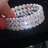 Bangle Luxury Bling Crystal Rhinestone Bracelets & Bangles For Women Silver Color Open Elegant Bridal Wedding Jewelry