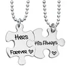 Keychains Valentine's Day Stainless Steel Couple Necklace Hers Forever His Always Puzzle Pendant Keychain