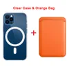 2 I 1 Clear Case Magnetic Leather Wallet Card Holder Telefonfodral för Magsafe iPhone 13 12 11 Pro Max Mini XS XR X Mobile Back Cover