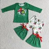 Set di abbigliamento Completo da ragazzo di Natale dei cartoni animati T-shirt verde sbiancata da bambino Pantaloni a righe Set invernale per bambini