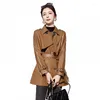 Women's Leather Fashion Soft Casual Jacket Coat 2023 Spring And Autumn Lace-up Waist-Controlled Slimming Temperament Slim Fit Versat