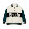 مصمم الملابس معاطف غير رسمية RHUDE مخطط بولو الرقبة كنزة صوفية ربيع جديد فضفاض مريح زوجين تريكو الاتجاه ملابس خارجية سترة واقية ملابس رياضية