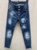 23SS C018 Slim Fit Jeans mit kleinem Fuß. COOLGUY MAN JEANS-Stoff, mikroelastisch, mit hochwertiger Waschung, Reißverschluss, Stickerei, Dekoration, kleines Etikett