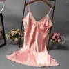 Women's Sleepwear Summer Nightdress V Neck Solid Color Satin Nightgown Sexy Women Nightshirt Lace Bath Gown Casual Home Night Dress