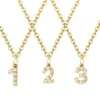 Pendentif Colliers Femmes Acier inoxydable Inlay Zircon Charms Collier Golden Lucky Numbers Digital 0-9 Bijoux 2023