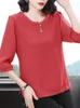 Kobiety bluzki kobiety wiosenne letnie koszulki Lady Casual Three Quartz Rękaw O-Drock plus size blusas Tops DF4035